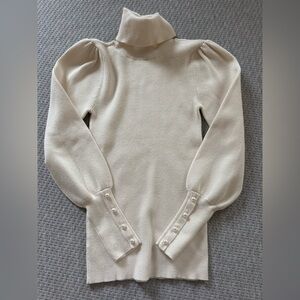 Ann Taylor Cream Turtleneck Sweater with Pearl Cuff Details